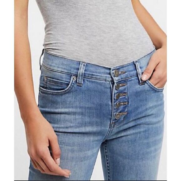 Free People Reagan Button fly Skinny high rise jeans raw hem Size 24 NWT - Picture 8 of 8